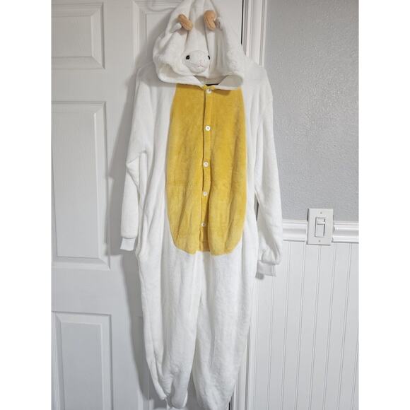 Sheep/ Lamb One Piece - Fuzzy Pajamas Zip Up Funny S Halloween Costume - Adult - Picture 1 of 13